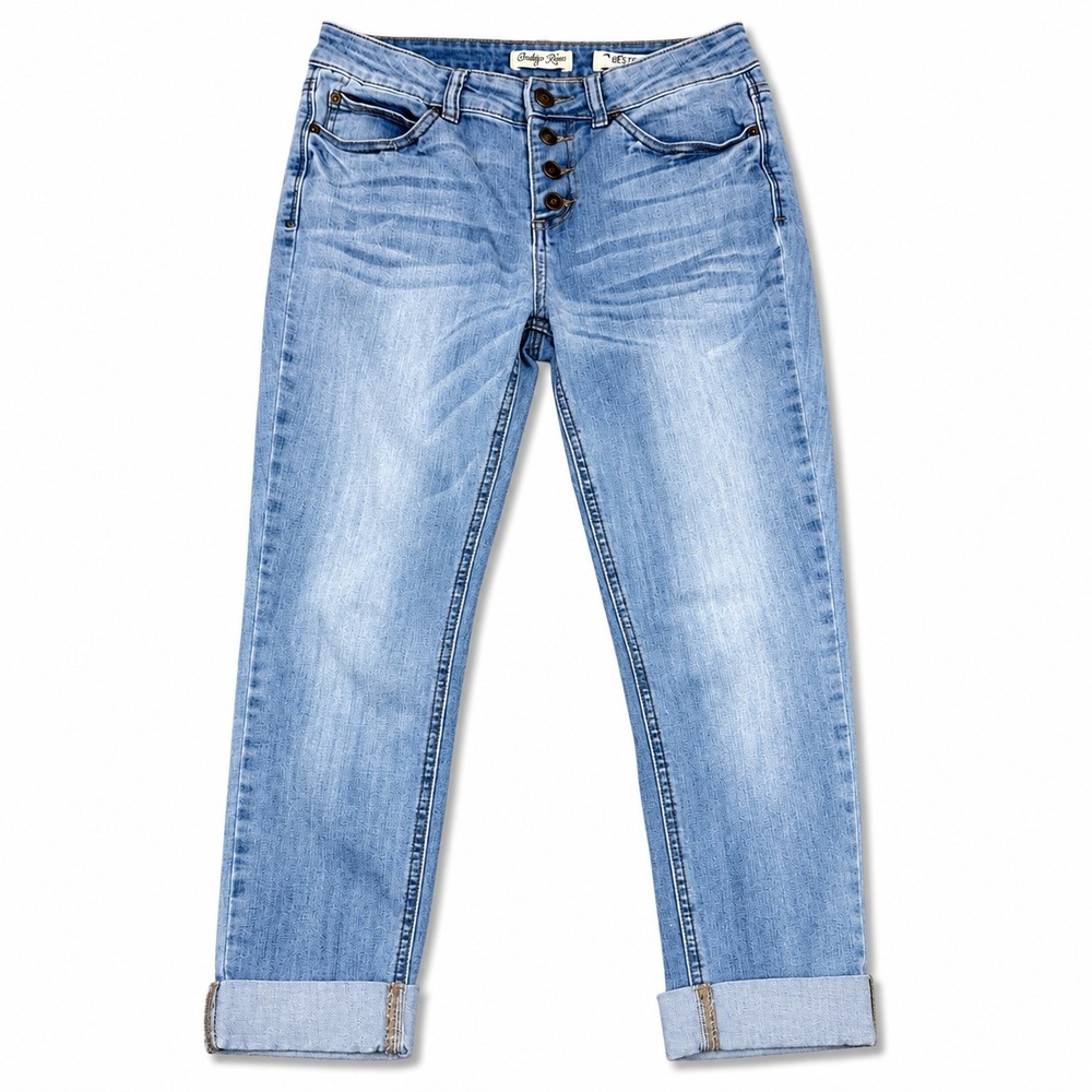 Indigo Rein‎ Crop Jeans Women's Size 7 Light Wash Button Fly Stretch Cuffed